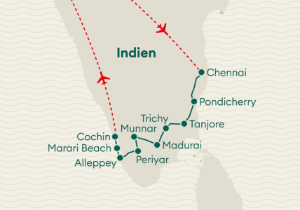 Reiseverlaufskarte Südindien Privatreise