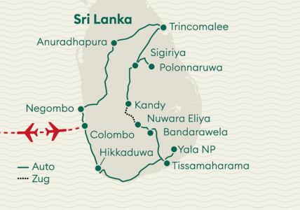 Reiseverlaufkarte Sri Lanka Privatreise