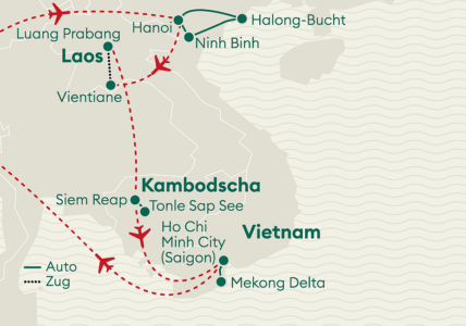 Reiseverlaufskarte Vietnam Laos Kambodscha Privatreise