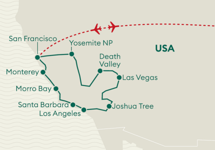 Reiseverlaufskarte USA Westen Mietwagenreise