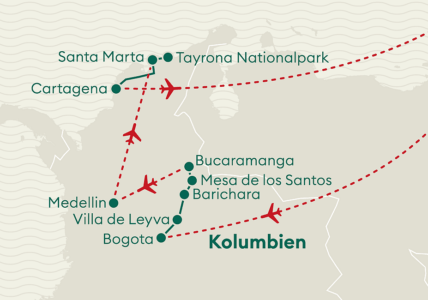 Reiseverlaufskarte Kolumbien Privatreise