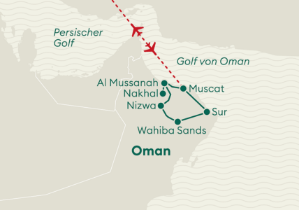 Reiseverlaufskarte Oman Privatreise