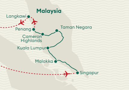 Reiseverlaufkarte Singapur-Malaysia Privatreise