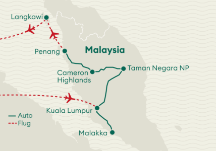 Reiseverlaufskarte Malaysia Privatreise